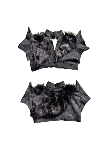 FW025 BLACKOUT DENIM FUR JACKET