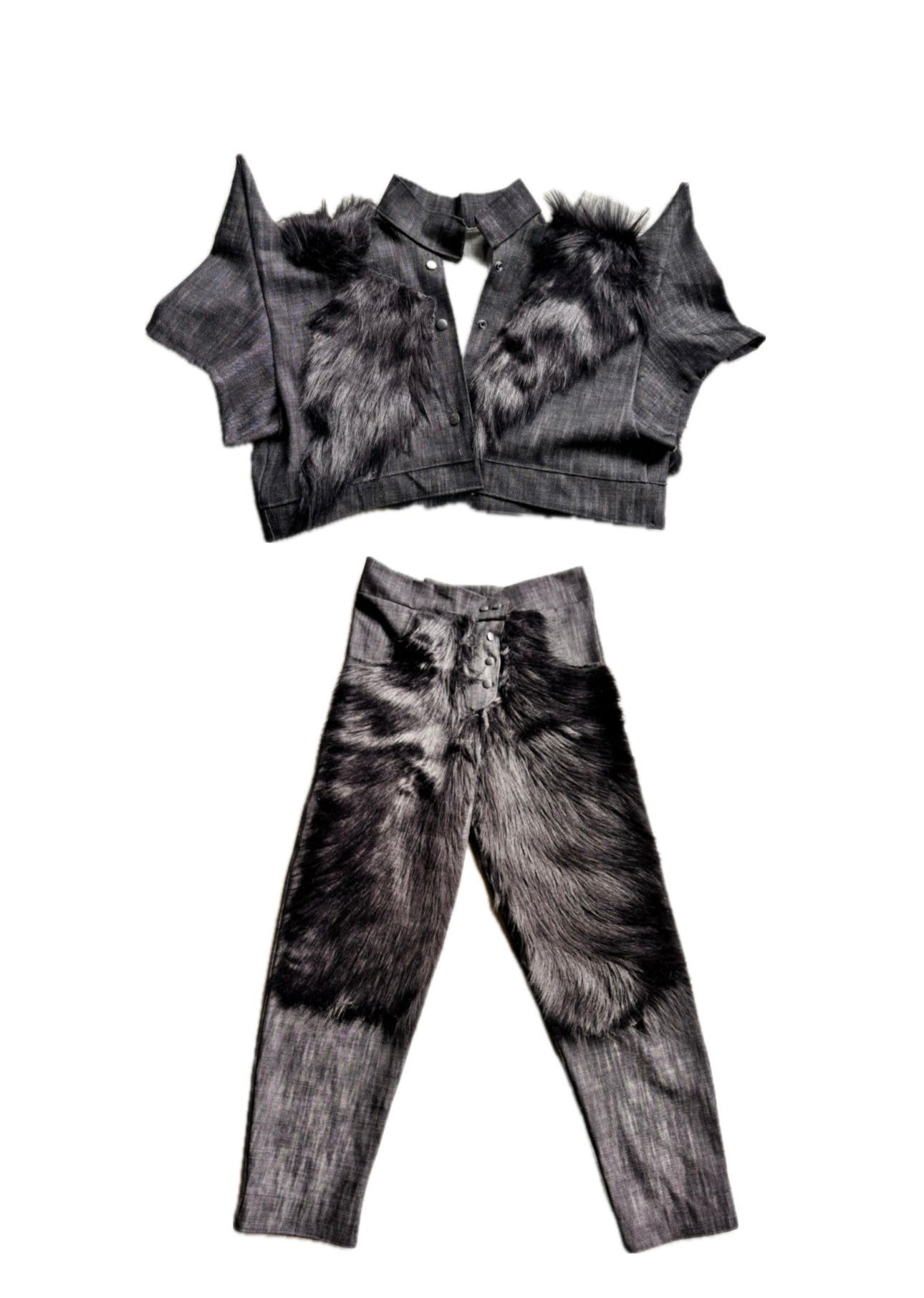 FW025 BLACKOUT FUR DENIM PANTS