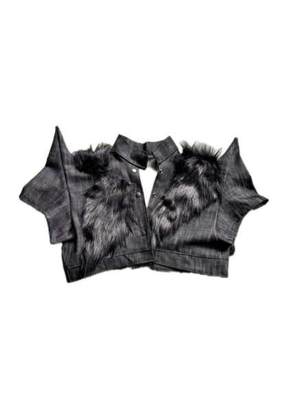 FW025 BLACKOUT DENIM FUR JACKET