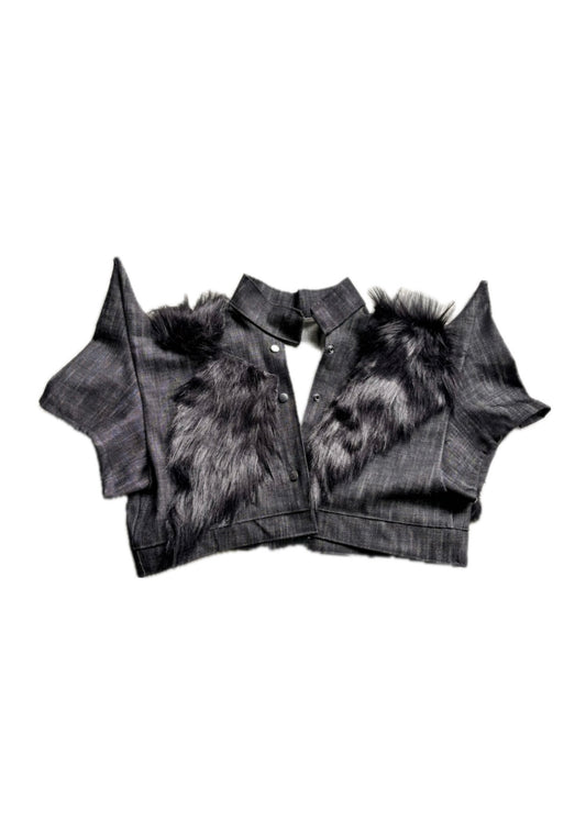 FW025 BLACKOUT DENIM FUR JACKET